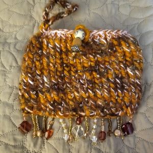 Boho Brown/Tan/White beaded clutch bag